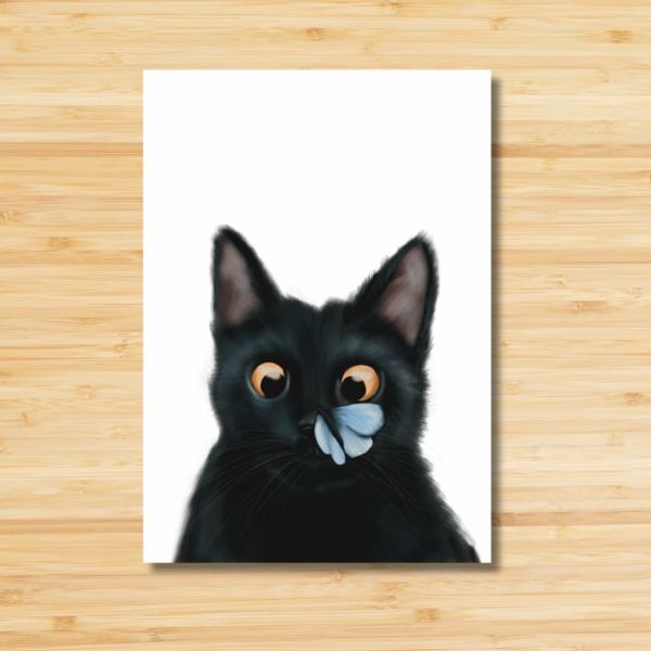 Poes met vlinder (poster A4) - Afbeelding 2